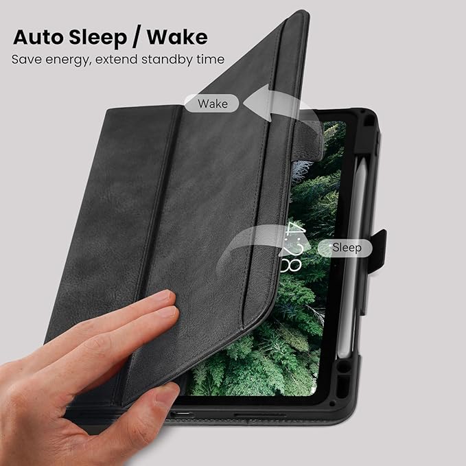 Handmade Case for iPad Air 13 Inch M4/M3/M2 (2026/2025/2024) with Pencil Holder Pocket,Magnetic Closure,Multi Angles Stand,Typing Angle,Folio Protective Cover,Auto Sleep/Wake,Black