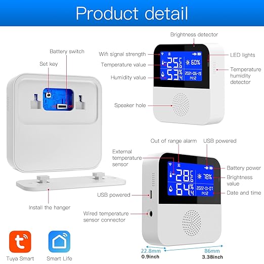 WiFi Thermometer Hygrometer with Waterproof Probe: Smart Temperature Humidity Sensor with LCD Backlit Screen & Calibration Function, App & Buzzer Alert, Indoor Temperature Monitor for Home Pet