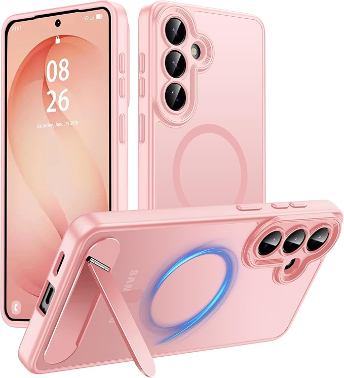 Magnetic for Samsung Galaxy S26+ Plus Case, [Compatible with MagSafe][Full Camera Protection][Built-in Invisible Kickstand] Translucent Matte Phone Case for S26 Plus 6.7" - Pink