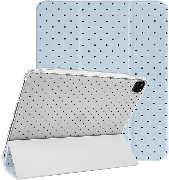 Lovmooful Compatible for iPad Pro 12.9-Inch 2022/2021/2020/2018 (6th/5th/4th/3rd Generation) Case with Pencil Holder Cute Polka Dot with Aesthetic Design Soft TPU Trifold Stand Protective-Blue