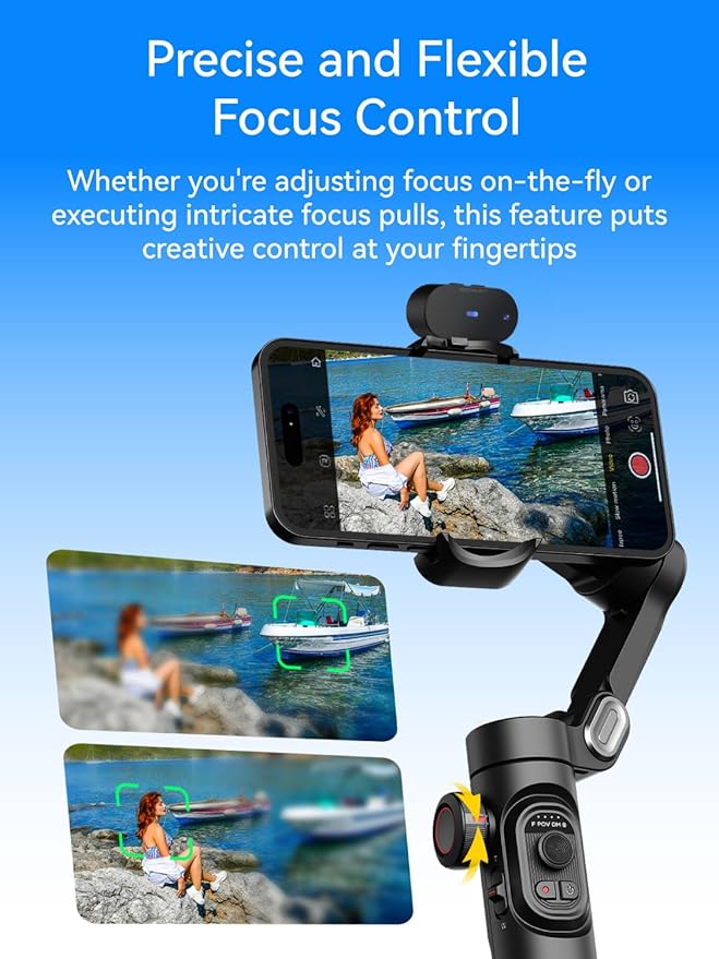 AOCHUAN Gimbal Stabilizer for Smartphone with AI Tracking Sensor, Gimbal with Focus Wheel for Phone/Android, Phone Stabilizer with 7.0 Anti-Shake for Video Recording-Smart XE AI