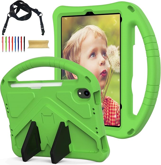 Kids Case for Apple iPad mini 7 2024/ iPad mini 6 2021 8.3", EVA Durable Shockproof Handle Kickstand Lightweight Kids Friendly Cover Case with Shoulder Strap, Green
