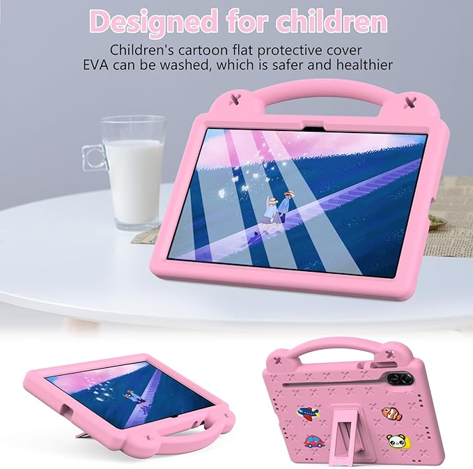 AKABEILA Compatible with Honor Pad X8a 2024/Pad X9 11 inch 2024/Infinix Xpad 11 inch X1101 2024 Tablet Case, Kids Shockproof Protective Case with Shoulder Strap & Stand Handle Pink