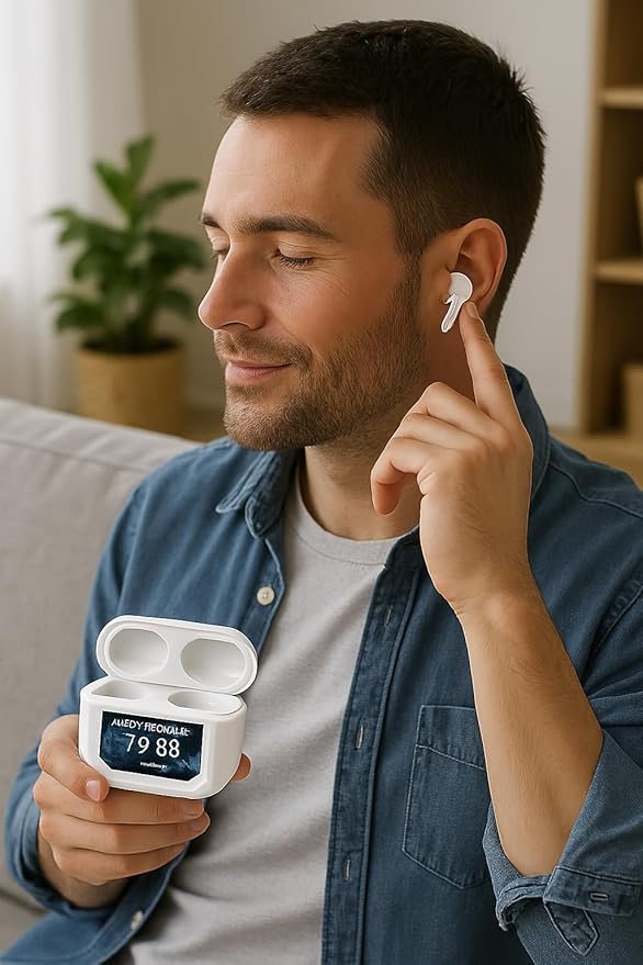 IQ Sound IQ-341 ANC & ENC Bluetooth Earphone with Touchscreen Display Charging Case, True Wireless Earbuds, Stereo Sound, Dual Mic, Voice Assistant, In-Ear Detection, USB-C Charging (White)