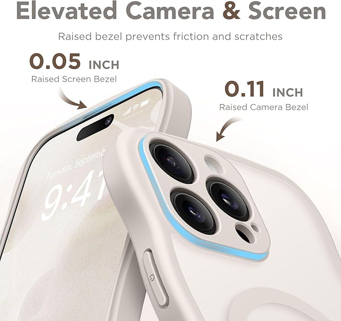 CAPRARO for iPhone 16 Pro Max Case for Women Girls, Upgraded [Full Camera Protection] [Compatible with MagSafe] Cute Wave Translucent Matte Phone Case for iPhone 16 Pro Max, Stone