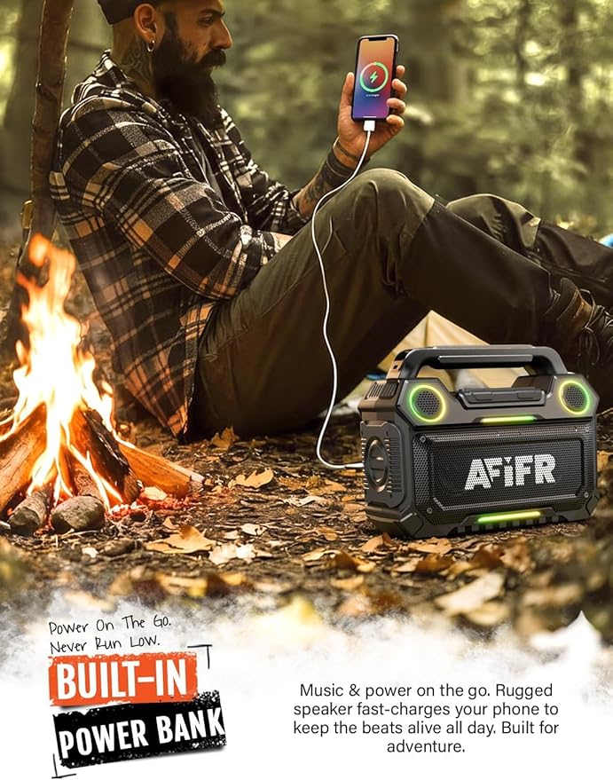 Outdoor Bluetooth Speaker, 160W Loud Bass! Rugged, IP67 Waterproof, 24H Playtime with Lights, Wireless TWS Pairing Portable Speakers for Party, Outsides, Travel, Beach, Garage (Jungle Moss)