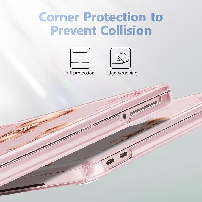 Case for 2026 MacBook Neo 13-inch Laptop with Liquid Retina Display, Release Model A3404, Sturdy Plastic Hard Shell Case + Keyboard Cover + Trackpad Film + Dust Plug, Teddy Bears & Pink Bows