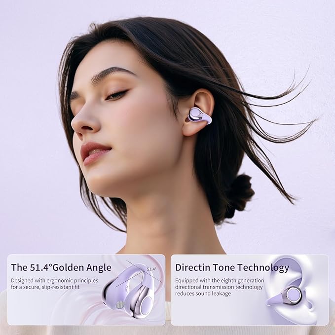 Open Ear Earbuds I5, Bluetooth 6.0 Headphones for Gym & Running, IPX5 Sweatproof, 36H Playtime, Secure Clip-On Fit for Work & Sports (3-Purple)