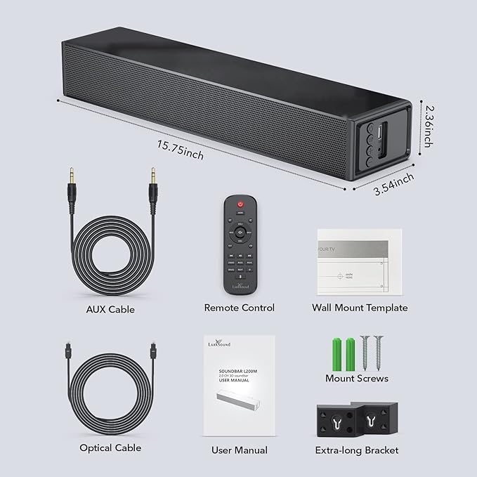 LARKSOUND Small Sound Bar for TV, PC, Gaming, Surround Sound System, Mini TV Speaker Soundbar with Bluetooth/HDMI ARC/Optical/AUX/USB Connections