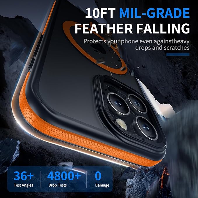 Strong Magnetic for iPhone 16 Pro Max case [10Ft Military-Grade Protection] Compatible with fit MagSafe Shockproof Slim Thin Cover case for iPhone 16 Pro Max 6.9 inch, Bumper Orange