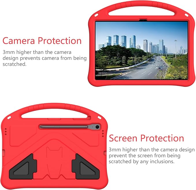 Kids Case for Samsung Galaxy Tab S10 FE+ (Plus) 13.1" 2025, Techcircle Light Weight Shock Proof EVA Foam Handle Rugged Stand Protective Cover, Red