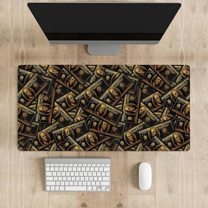 Black Money Rectangle Mouse Pad Non Slip Rubber Base 31.5"x15.7" Gaming Keyboard and Mouse Pad