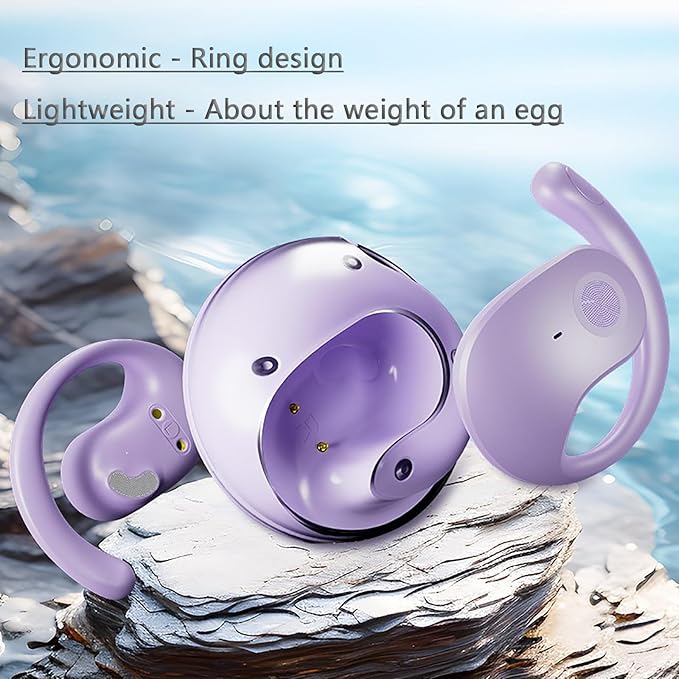Earphone Wireless Bluetooth, OWS Hanging Bluetooth 5.4 Earphones, Open Ear Headset Ball - Portable and Comfortable, HiFi Stereo Sound Headphones Noise Cancelling Running Sport (Purple)
