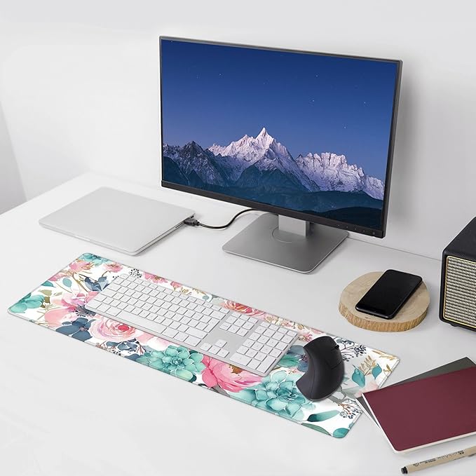 Flower Mouse Pad Extended Large Gaming Mouse Pad XL Stitched Edges for Gamer Home Office 31.5 X 11.8 Inch