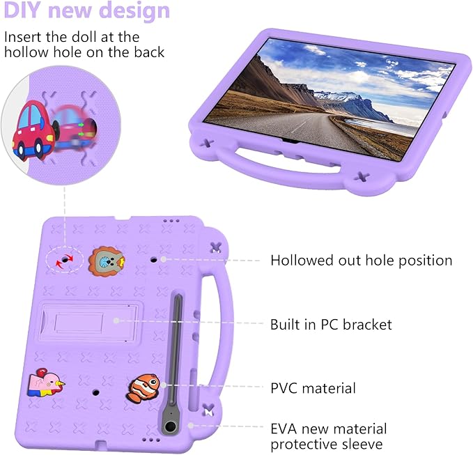AKABEILA Compatible with Samsung Galaxy Tab A11 2025 Tablet Case, Kids Friendly Universal Lightweight Shockproof Protective Case with Shoulder Strap & Stand Handle Light Purple