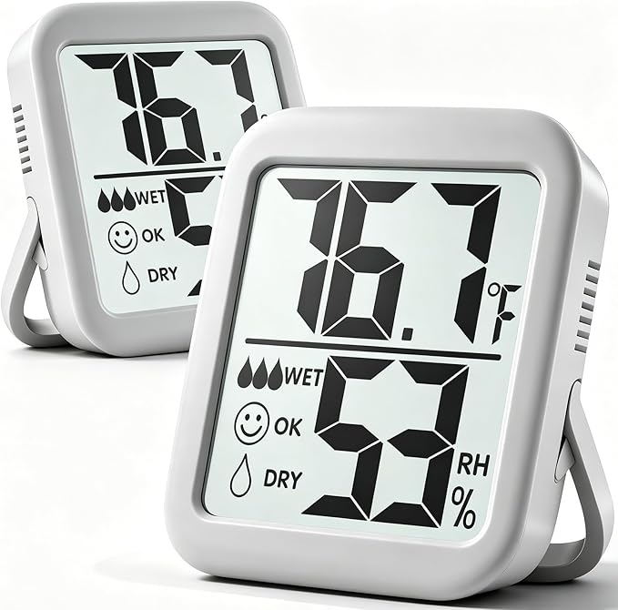 Antonki 2 Pack Room Thermometer for Home, Hygrometer Indoor Humidity Meter Gauge, Digital Temperature and Humidity Monitor Sensor for House, Terrarium, Incubator, Greenhouse - Battery Included