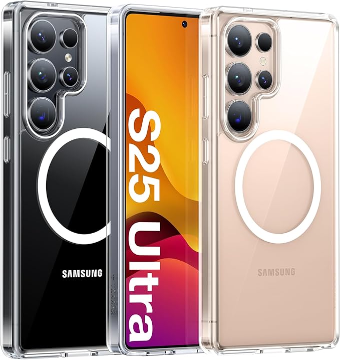 TORRAS Magnetic Shockproof for Samsung Galaxy S25 Ultra Case, [Fit for MagSafe][4X Military Grade Protection][Anti-Yellowing] Magnetic Slim Clear Case for Samsung S25 Ultra Case, Diamond Clear