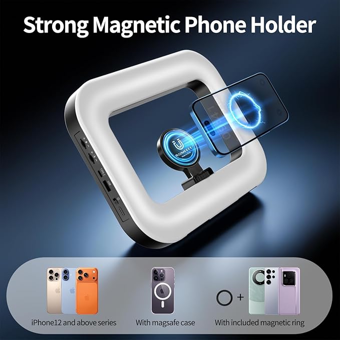 yAyusi Magnetic Cell Phone Light for Video Recording, Handheld Phone Stabilizer with Light, 8000mAh LED Selfie Phone Ring Light with Phone Holder, Smartphone Video Rig for Camera, Vlog, TikTok
