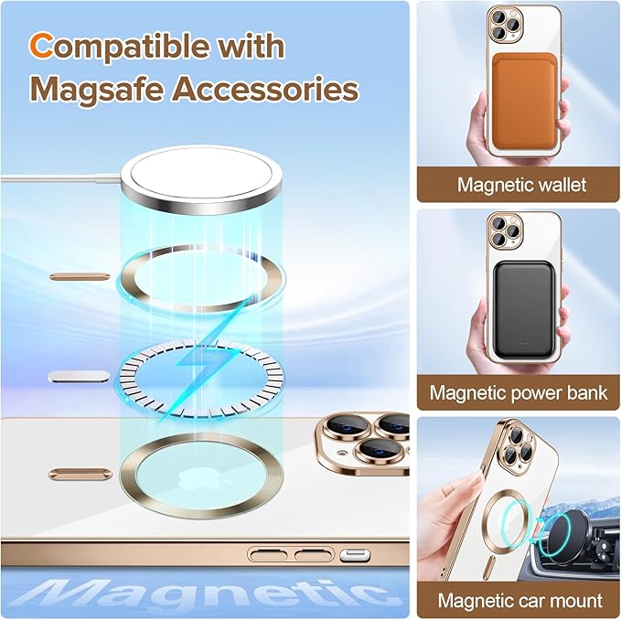 Hython Magnetic Clear for iPhone 11 Pro Max Case with Camera Lens Protector [Compatible with MagSafe] Plating Edge Slim Soft TPU Cover Protective Phone Case for iPhone 11 Pro Max 6.5", Desert Brown