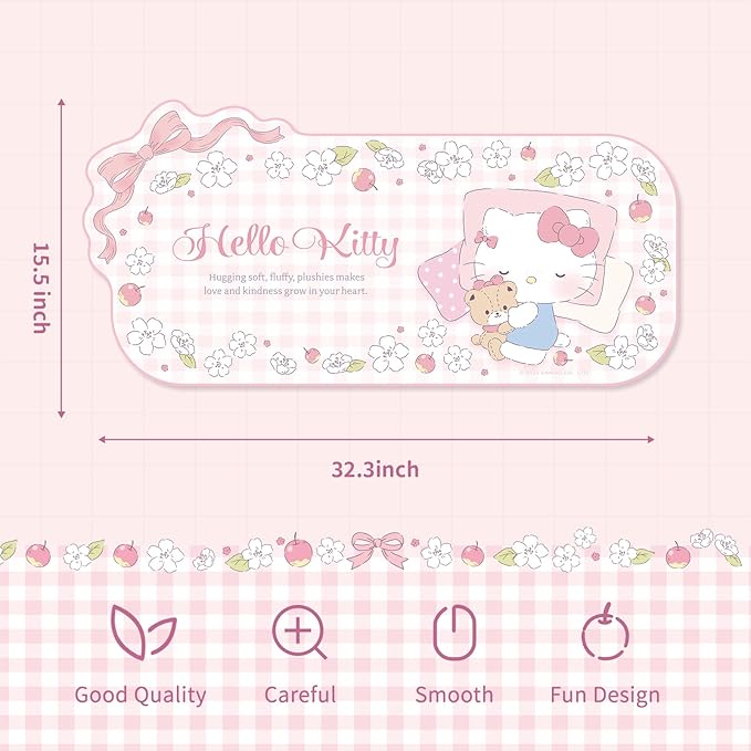 Kuitmor Kawaii Anime Mouse Pad,Non-Slip Waterproof Desk Mat for Keyboard,Durable Large Extended Gaming Mouse Pad with Bowknot Edge for Office Gaming - FlowerCat