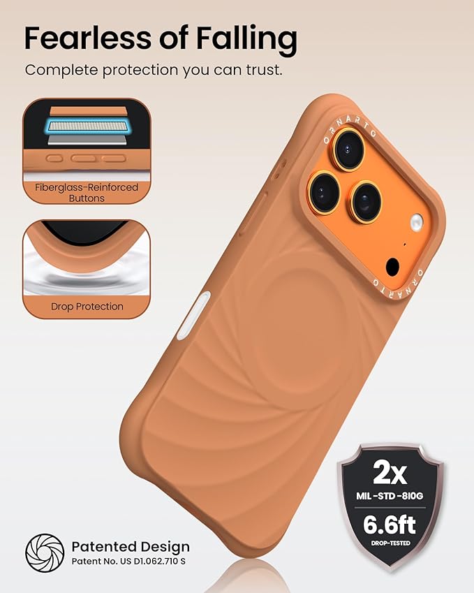 ORNARTO Vortuxe for iPhone 17 Pro Case 6.3" | 2X MIL-STD Protection | Camera Control Button | Compatible with MagSafe | Sleek Aesthetic Liquid Silicone Phone Cover | Autumn Orange
