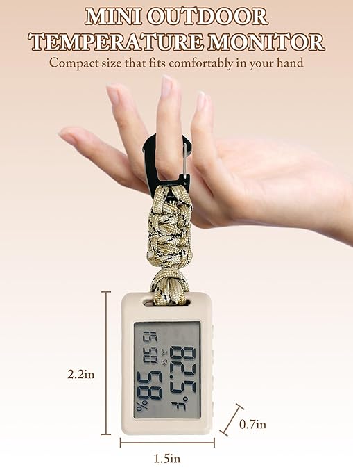 Mini Humidity Meter Indoor Outdoor Hygrometer Thermometer Portable Room Temperature Monitor with Small Digital Clock, Thermometer and Humidity Gauge for Camping Cellar Closet Home