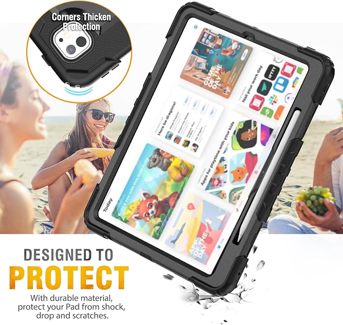 HXCASEAC for iPad Pro 13 Inch Case (M5/M4) 2025/2024,Shockproof Design with Pencil Holder, Protector, Rotating Stand, Hand Strap, Heavy Duty Protective iPad Pro13 Cover A3360 A3361 A2925 A2926,Black