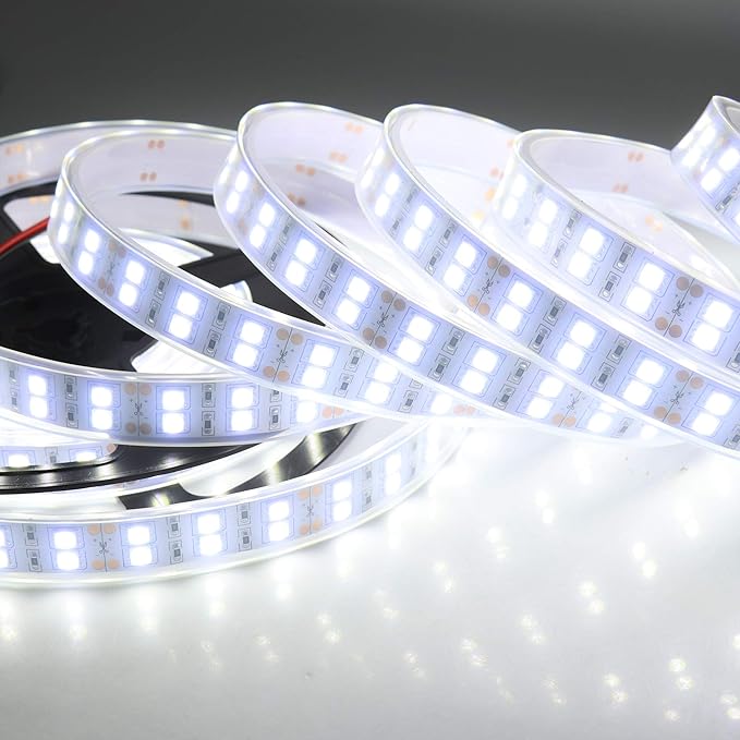 LEDENET LED Light Strip White 6000K Double Row 600LEDs SMD 5050 LED Flexible Strip Lighting DC 12V Dimmable Light Waterproof IP67 Outdoor Use 16.4ft