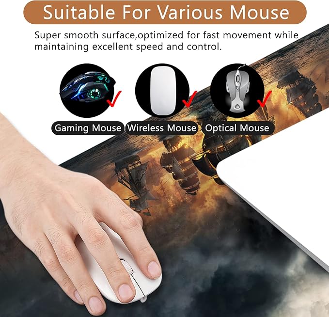 A Pirate Boat Mouse Pad XXL Large Gaming Mouse Pad 35.5x15.8 inch Large Rubber Mouse Pad for Desk with Personalized Design for Laptop, Computer PC (A Pirate Boat -1)