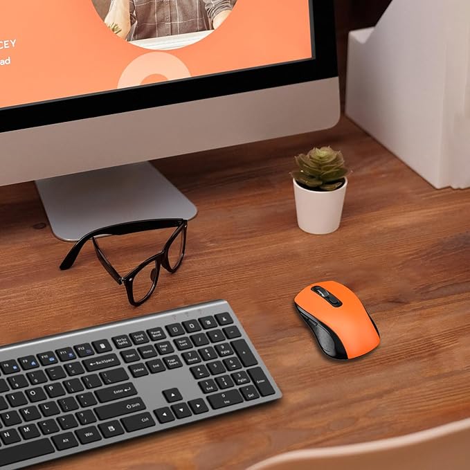 Wireless Mouse With Side Buttons Suitable for Laptops PC Chromebook Mac MacBook Silent Mouse with USB Nano Receiver 2400 DPI Anti Slip Scroll Wheel 6-Button Ergonomic Wireless Computer Mice - Orange
