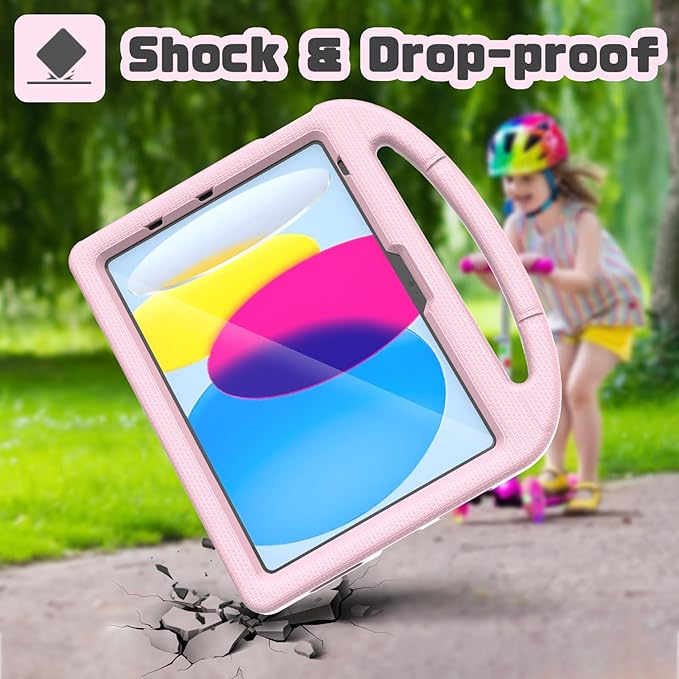 YIHE Kids Case for iPad (A16) 11th Generation 11 Inch 2025 & iPad 10th Generation 10.9 inch 2022, with Built-in Screen Protector and Stable Stand, Full Body Shockproof Protective Cover - Light Pink