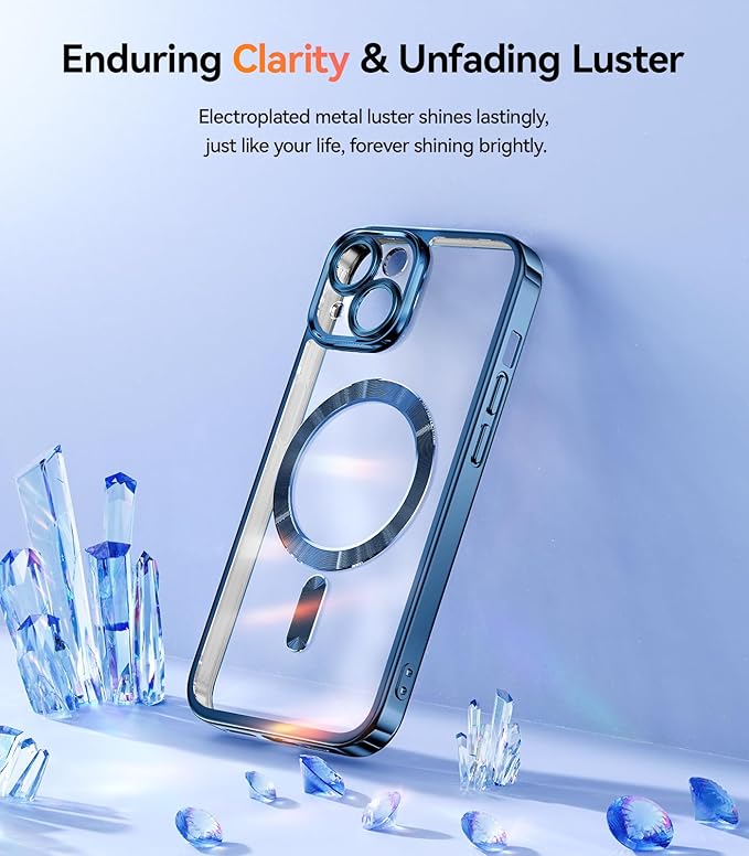 Meifigno for iPhone 15 Case 6.1", [Glitter Card & Wrist Strap] [Compatible with MagSafe] [2X Screen Protectors] Surround Raised Camera Lens Protection for iPhone 15 Case, Deep Blue