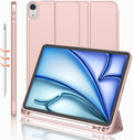 iMieet iPad Air 11 Inch Case M4/M3/M2(2026/2025/2024), iPad Air 5th/4th Generation Case 2022/2020 10.9 Inch with Pencil Holder,Trifold Stand Smart Case with Soft TPU Back(Rose Pink)