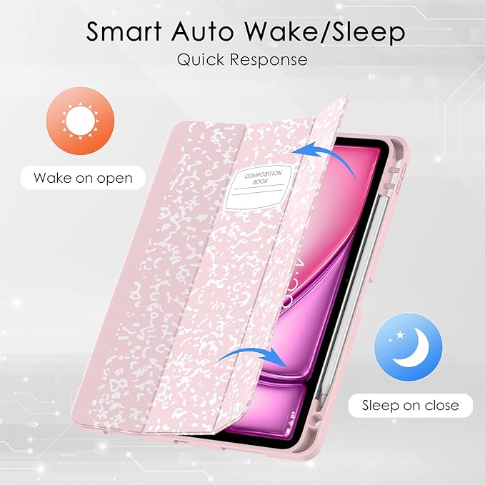 Soke Case for New iPad Air 11 Inch (M4/M3/M2, 2026-2024), iPad Air 5th/4th Generation 10.9 Inch (2020-2022) with Pencil Holder, Soft TPU Back Cover & Auto Sleep/Wake, Book Pink
