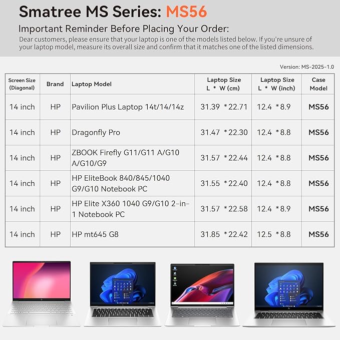 Smatree MS56 Hard EVA Protective Sleeve with Stand for 14 inch HP Pavilion Plus 14t-eh100/14-eh1047nr, for 14 inch ZBOOK Firefly G11/G11 A/G10/G9, for HP mt645 G8/Dragonfly Pro Laptop