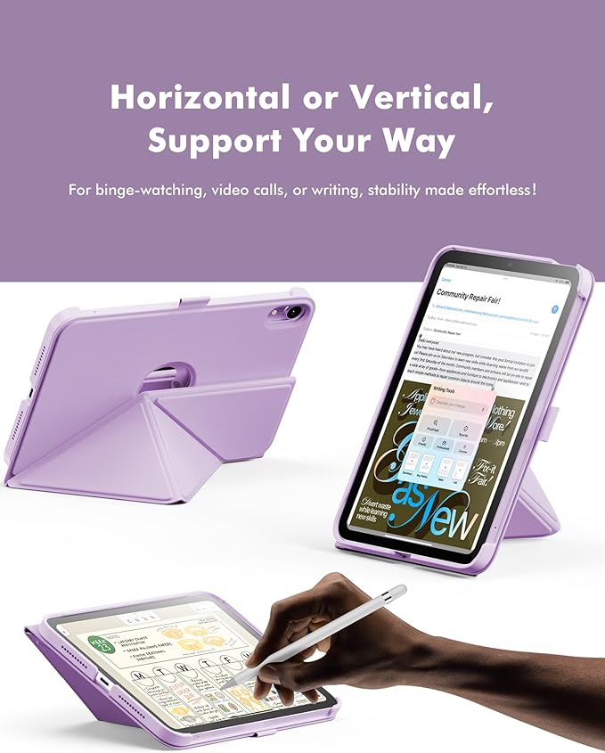 INFILAND Case for iPad mini 7 (A17 Pro) 2024 / iPad mini 6 2021, Magnetic Origami Slim Protective Case, Book-Style Foldable Cover with Pencil Holder, Multi-Angle Stand, Auto Wake/Sleep, Purple
