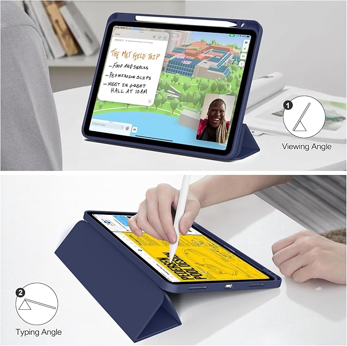 for iPad Pro 12.9 Inch Case 6th/5th/4th Generation (2022/2021/2020) with Pencil Holder, Smart Stand Cover with Soft TPU Back for iPad Air 13 inch Case, Auto Sleep/Wake, Navy