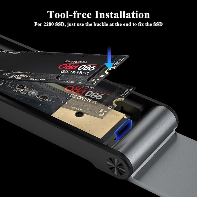 FIDECO M.2 NVMe SSD Enclosure, M.2 NVMe to USB Adapter, USB 3.2 Gen 2 (10Gbps) SSD Reader for M & M+B Key, Sandwich Style Design, Tool-Free Installation, Support UASP and Trim (Grey)