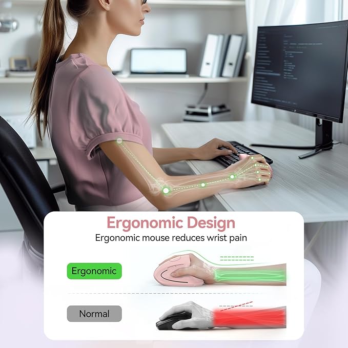 TECKNET Ergonomic Mouse Wireless, Rechargeable Mouse Silent for Carpal Tunnel Right Hand, 2.4GHz USB Vertical Mouse Wireless for Laptop, 5 Adjustable 4800 DPI, Computer, MacBook, Desktop