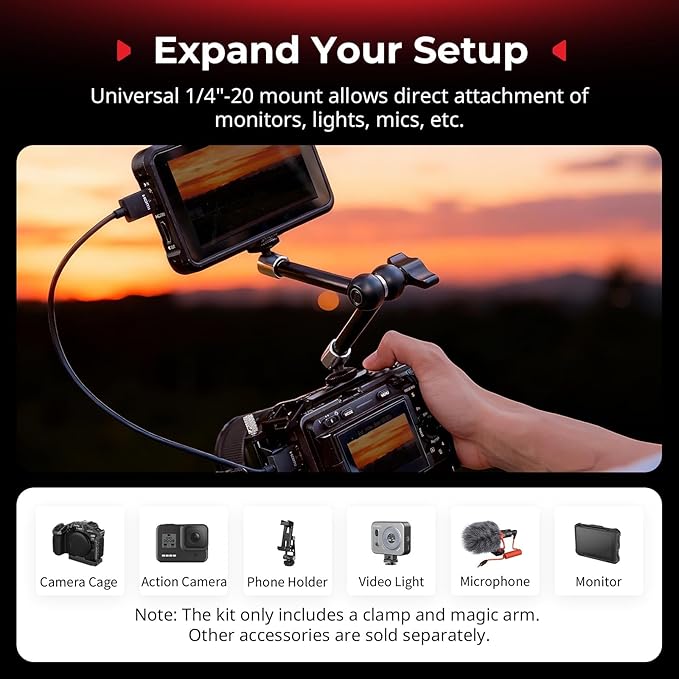 SMALLRIG Magic Arm with Super Clamp for Action Cameras, Camera Clamp Mount for GoPro Hero 13/12/11, for DJI Osmo Action 5 pro/4/3, for Insta360 Ace Pro 2, with 1/4" Screw for Monitor/LED Lights