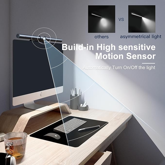 Monitor Light Bar (Black) - Ultrawide Lighting, Motion Sensor, Adjustable Brightness/Color Temperature,Eye-Care USB Monitor Lamp, No Glare,Monitor Accessory
