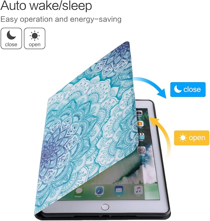Vimorco for iPad 5th/6th Generation 9.7-inch 2017/2018, for iPad Air 1/2 Case 2013/2014, Slim Adjustable Stand Cover, Green Mandala