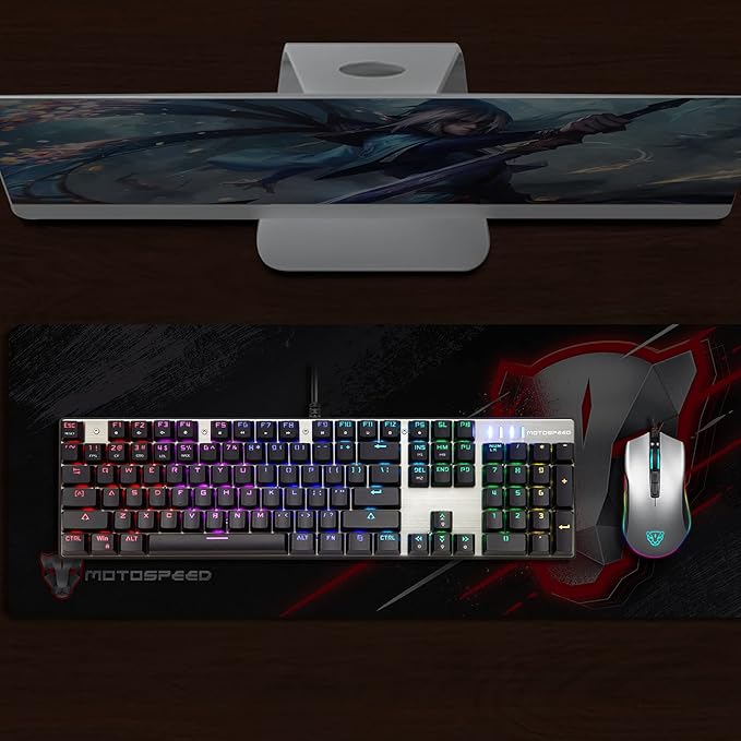 MOTOSPEED CK104 RGB LED Backlit Wired Mechanical Gaming Keyboard, 104 Keys Hot-Swap Mechanical Keyboard w/Aluminum Base, Upgraded Socket and Noise Absorbing Foams, Soft Tactile Red Switch ﻿