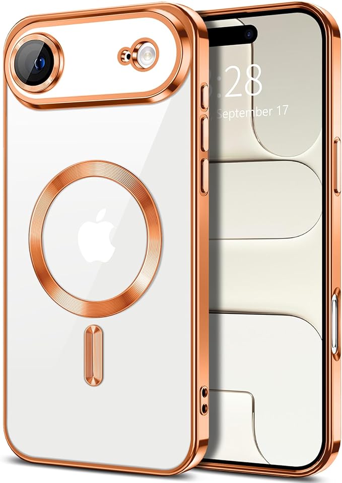 Hython Magnetic Clear for iPhone Air Case with Camera Lens Protector [Compatible with MagSafe] Luxury Plating Edge Slim Soft TPU Cover Protective Phone Case for iPhone Air 6.5", Orange
