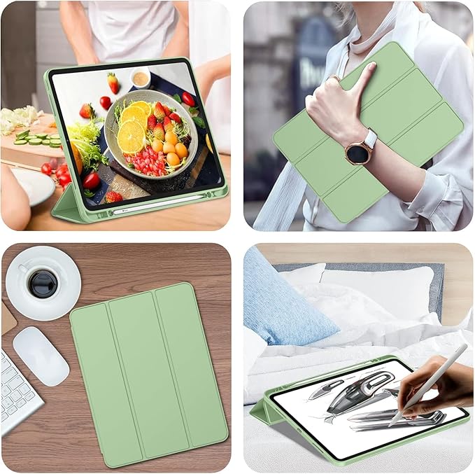 iMieet iPad Pro 13 Inch Case (M5/M4) 2025/2024 with Pencil Holder, Trifold Stand Smart Case with Soft TPU Back, Auto Wake/Sleep (Matcha Green)
