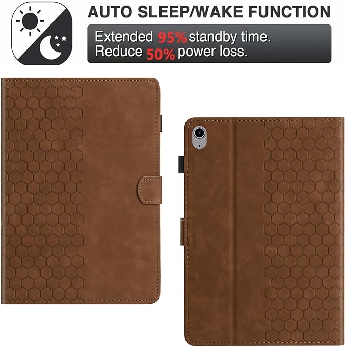 DTangLsm for iPad A16 Case Leather iPad 11th Generation Case 11-inch 2025, iPad 10th Generation Case 10.9-inch 2022, Smart Folio Stand Cover 10th Gen iPad Case with Pencil Holder, Honeycomb Brown