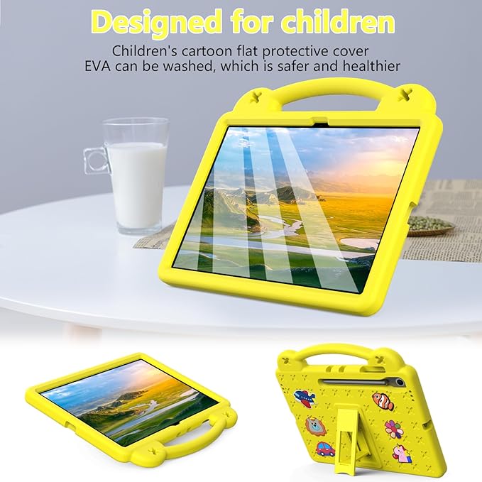 AKABEILA Compatible with Samsung Galaxy Tab S10 FE+ 13.1 inch 2025 Tablet Case, Kids Friendly Universal Lightweight Shockproof Protective Case with Shoulder Strap & Stand Handle Yellow