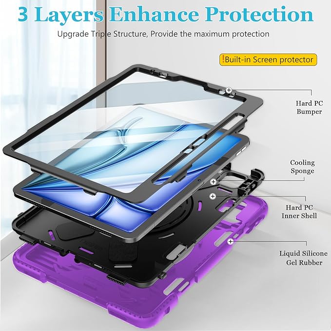 Case for iPad Air 11 M4 2026/ M3 2025/ M2 2024: Silicone Cover for iPad Air 5th & 4th Generation 10.9 Inch (2020/2022) with Screen Protector- Stand- Handle- Shoulder Strap- Pencil Holder