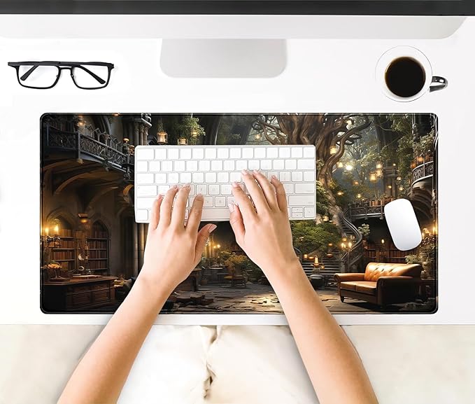 Dark Academia Bookish Desk Mat Adventure Dreams Extended Mousepad Large Gaming Mousepad Black Extended Mouse Pad XXL Laptop Computer Mouse Keyboard Mat 31.5 x 15.7