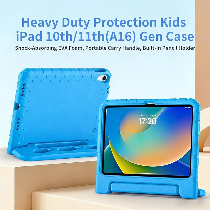 Case for iPad A16 11th (2025)/iPad 10th Gen (2022) with Pencil Holder & Handle Stand, Super Protection EVA Kids Friendly Cover for iPad 11"(A16)/10th Generation 10.9"-Blue